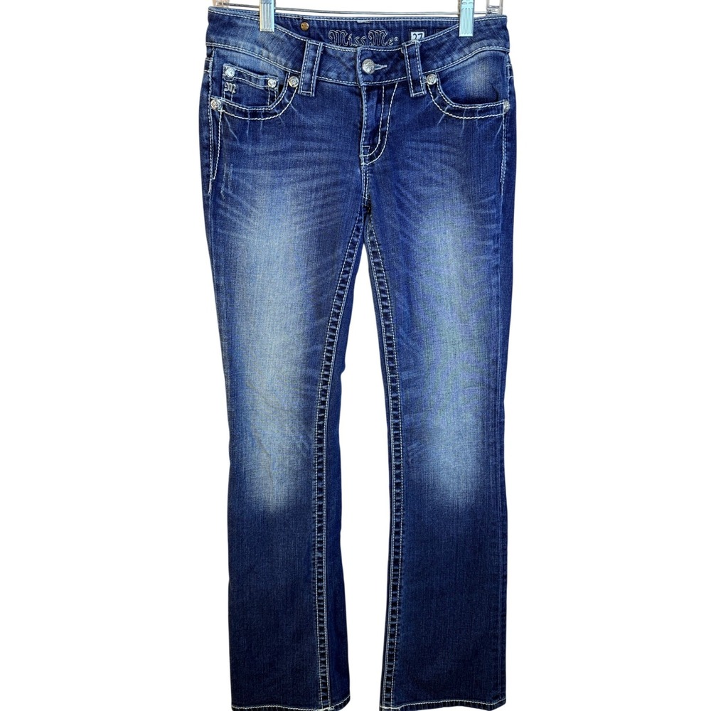 Miss Me Womens Bootcut Jeans JP5521B Medium Wash Rhinestone Embellished Size 27